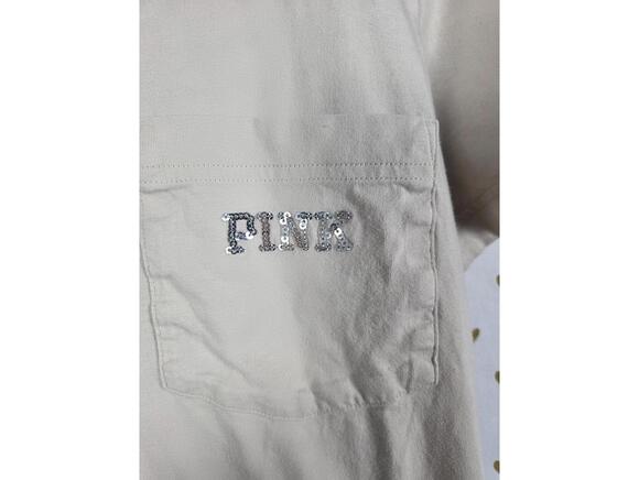 Victorias Secret PINK BLING Silver Sequined dog Logo Pocket Tee Shirt LARGE - Picture 3 of 5